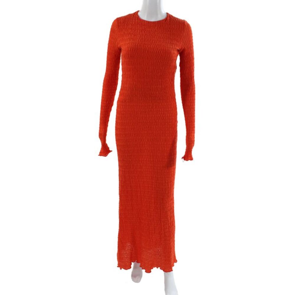 siedres Womens Bodycon Long Sleeve Orange Solid Dress Organic Cotton Size 36